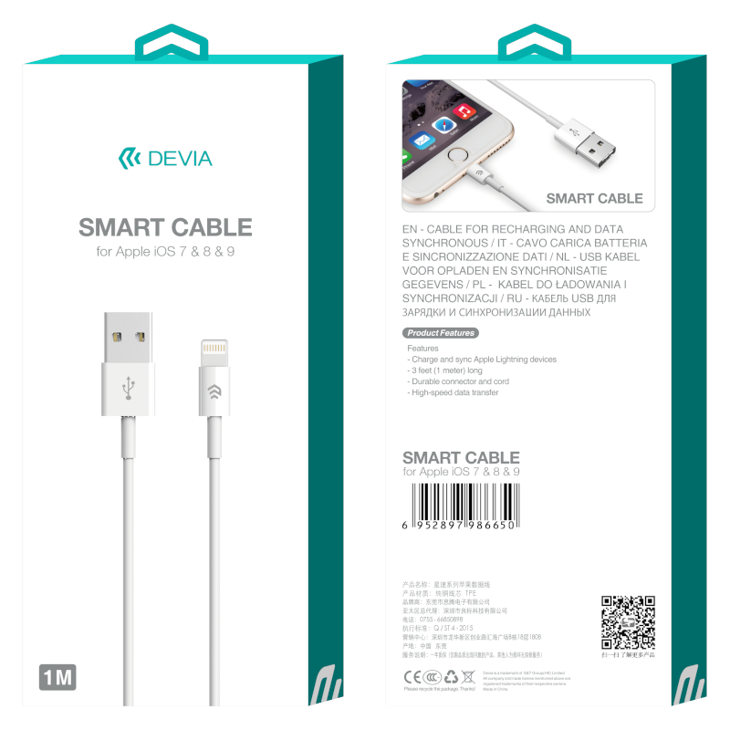 DEVIA Cable USB a Lightning (iOS) 1 Metro